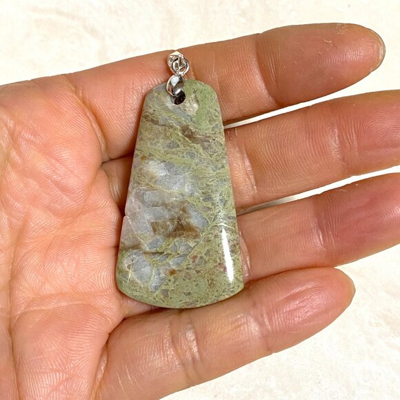 Natural Earthy Gogunjula Jasper Pendant, Large Genuine Green Gemstone Pendant - Picture 10 of 10